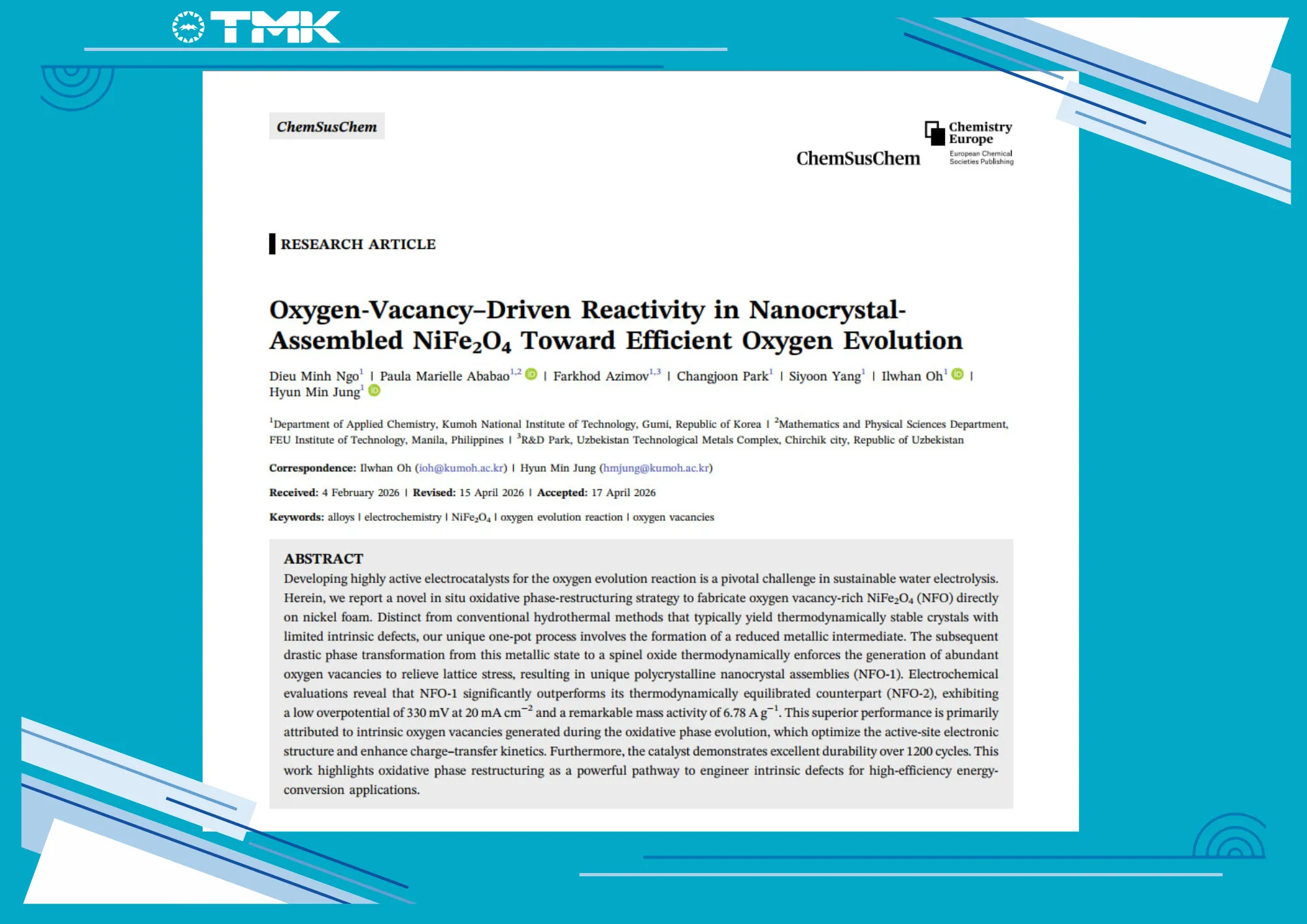 TMK Scientific Study Published in Prestigious International Journal