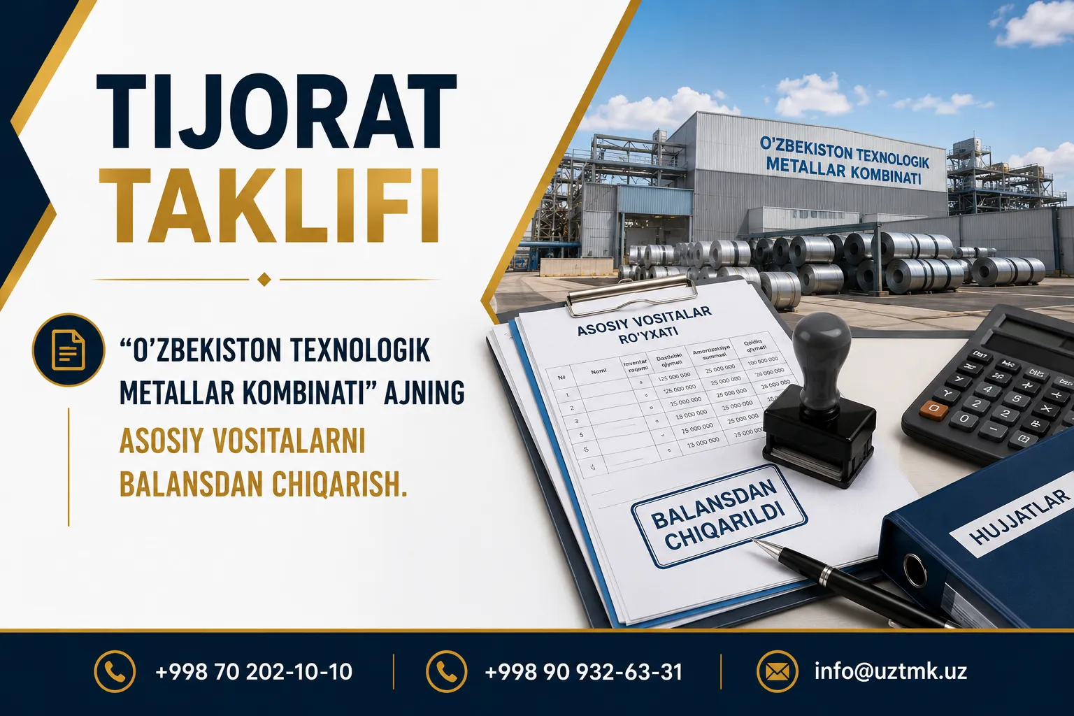“O'zbekiston texnologik metallar kombinati” AJning asosiy vositalarni balansdan chiqarish.